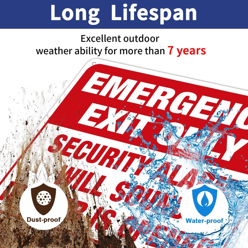 Faittoo Emergency Exit Only - Security Alarm Will Sound If Door Is Opened Sign, 4 Pack, 10 x 7 inch .40 Rust Free Aluminum, UV Protected, Weather Resistant, Waterproof, Durable Ink, Easy to install - Image 4